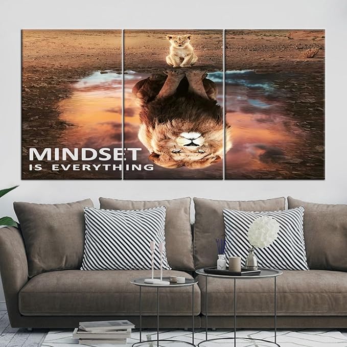 QYHART Motivational Wall Art Lion Inspirational Poster 3 Pieces Canvas Prints Artwork for Living Room Modern Home Decor Painting Pictures Stretched and Framed Ready to Hang [72''Wx 36''H]