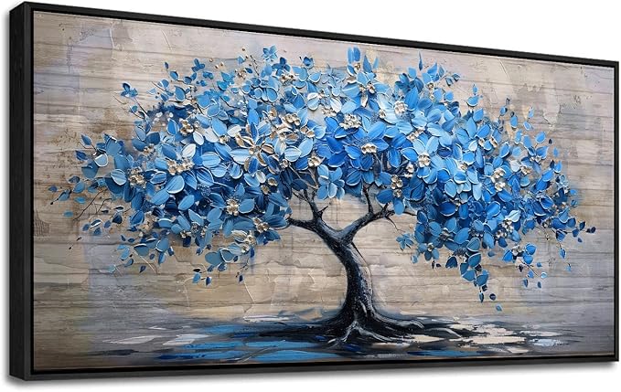 ERQINHUA Large Canvas Wall Art For Living Room Farmhouse Wall Decor For Bedroom Abstract Paintings Blue Tree Wall Pictures Artwork Office Decoration Dormitory Home Decor Black Framed 24x48 Inches