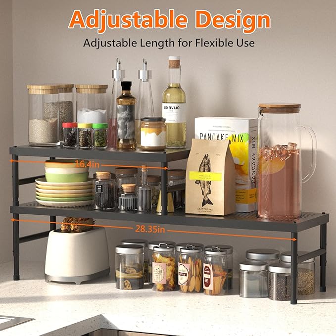 Expandable adjustable stackable kitchen organizer,Spice Racks,Counter Shelf for Cabinets,Small Cupboard Organizers,Heavy Duty Metal Pantry Storage Shelves Racks for kitchen, cabinet, study, bathroom