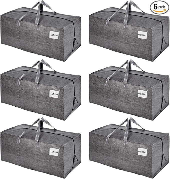 VENO 6 Pack Moving Bags w/Backpack Straps, Heavy Duty, Moving Boxes Alternative, Packing Supplies, Large Storage Totes for Dorm Room Essentials with Zipper for Clothes (Gray, 6 Pack)