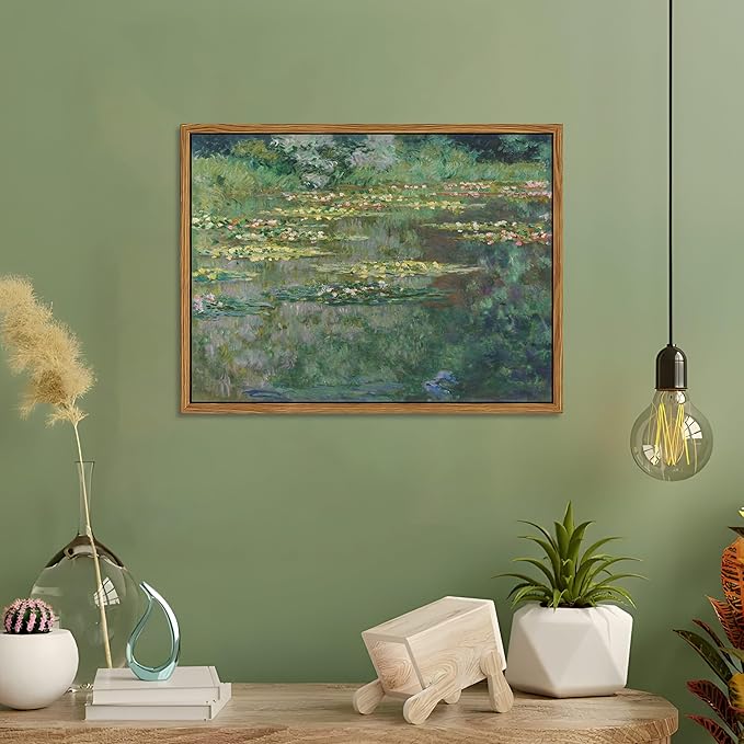 Framed Claude Monet Wall Art – Vintage Water Lilies Pond Painting Wall Decor, Impressionist Living Room Wall Art, Classic Aesthetic Canvas Prints for Bedroom Kitchen Bathroom – 12"x16"