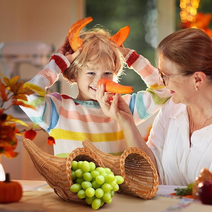 Dandat 2 Pcs Fall Cornucopia Basket 13.78 Inch Thanksgiving Horn of Plenty Autumn Table Decoration Harvest Cornucopia for Thanksgiving Table Centerpieces Fall Party Decorations