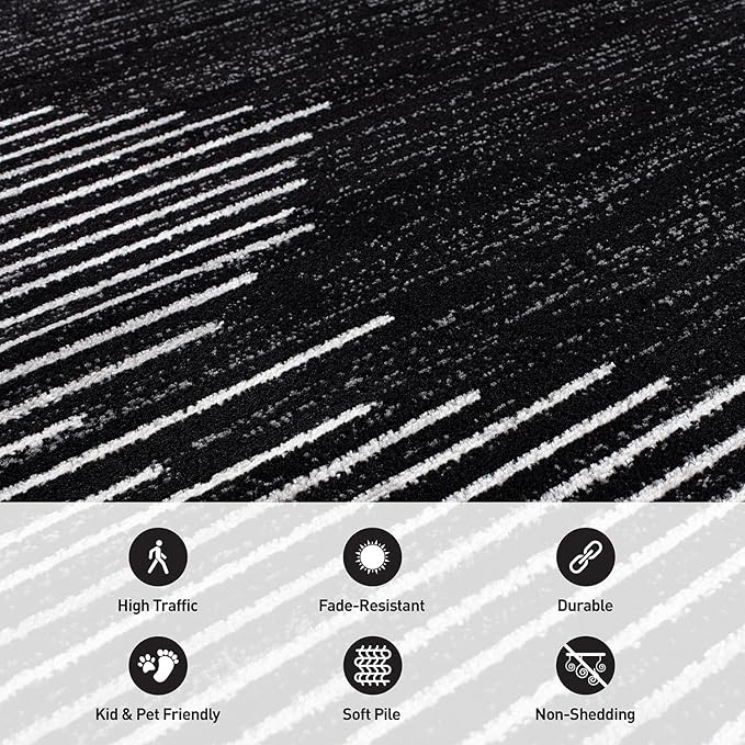 Rugshop Bohemian Stripe Stain Resistant High Traffic Living Room Kitchen Bedroom Dining Home Office Runner Rug 2'7" x 10' Black