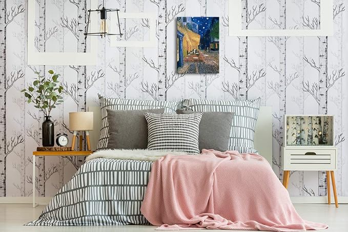 Wieco Art Cafe Terrace at Night Modern Stretched and Framed Giclee Canvas Prints Van Gogh Oil Paintings Reproduction Cityscape Picture on Canvas Wall Art Ready to Hang for Bedroom Home Decor