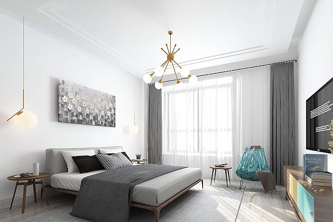 Yihui Arts Wall Art Pallet Knife Pictures Painting White Lily Bouquet of Flowers Oil Painting Floral Artwork Print on Wrapped Canvas for Walls