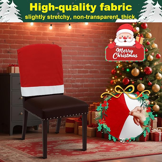 Christmas Chair Covers Hat Chair Back Covers for Xmas Holiday Chair Covers Set of 4, Stretch Parsons Chair Slipcovers Removable Washable kitchen for Home Hotel Banquet Holiday Decoration(4Pcs)