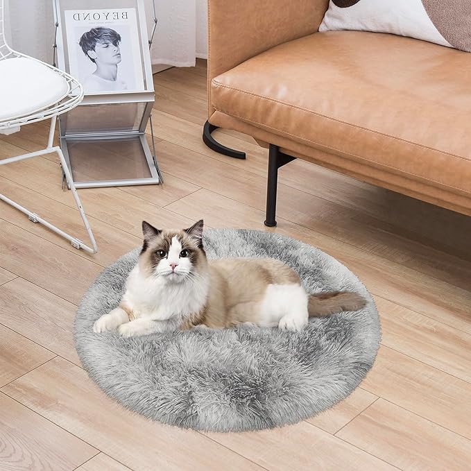 Tie Dye Grey Round Rugs Small 2x2 ft Fluffy Circle Rug Furry Carpet Shaggy Circular Fuzzy Plush Area Rug for Girls Bedroom Kids Room Nursery Cute Room Decor Chair Cushion Pet mat Doormat