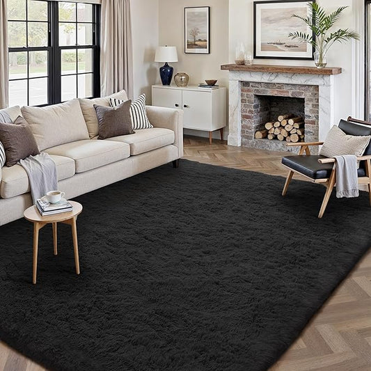 6x9 Area Rug for Living Room, Modern Black Shag Shaggy Plush Carpet Washable Non-Slip Large Rug Super Soft Indoor Fuzzy Fluffy Carpet for Bedroom Home Aesthetic Decor