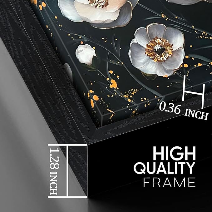 CIRABKY Gold and White Flower Hand Painted Wall Art for Bedroom - Black and White Art Pictures for Wall in Living Room - Big Picture Frames for Wall Size 29" x 59"