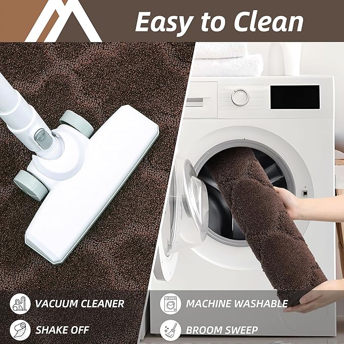 COSY HOMEER Soft Kitchen Rugs [2 PCS] for in Front of Sink Super Absorbent Kitchen Floor Mats and Mats 24x35 Inch/24X60 Non-Skid Kitchen Mat Standing Mat Washable,Polyester,Brown