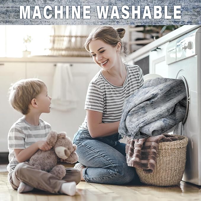 Area Rug Living Room Rugs: 6x9 Rug for Bedroom Machine Washable with Non Slip Backing Non Shedding Abstract Stain Resistant Large Carpet for Dining Room Nursery Home Office - Blue/Gray