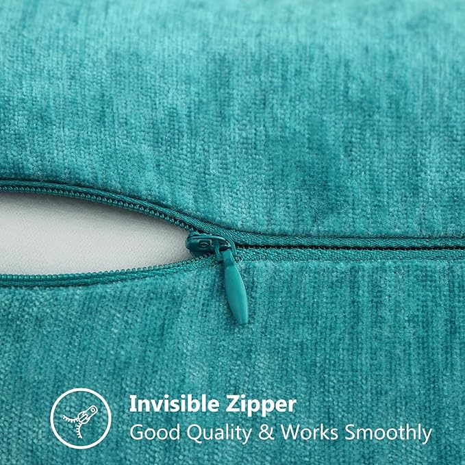 decorUhome Chenille Soft Throw Pillow Covers 16x16 Set of 2, Farmhouse Velvet Neutral Decorative Euro Pillow Covers with Stitched Edge for Couch Sofa Bed Home Decor, Turquoise