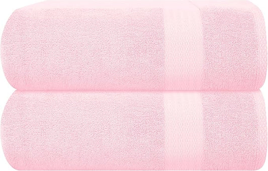 GLAMBURG Premium Cotton Oversized 2 Pack Bath Sheet 35x70-100% Pure Cotton - Ideal for Everyday use - Ultra Soft & Highly Absorbent - Machine Washable - Pink