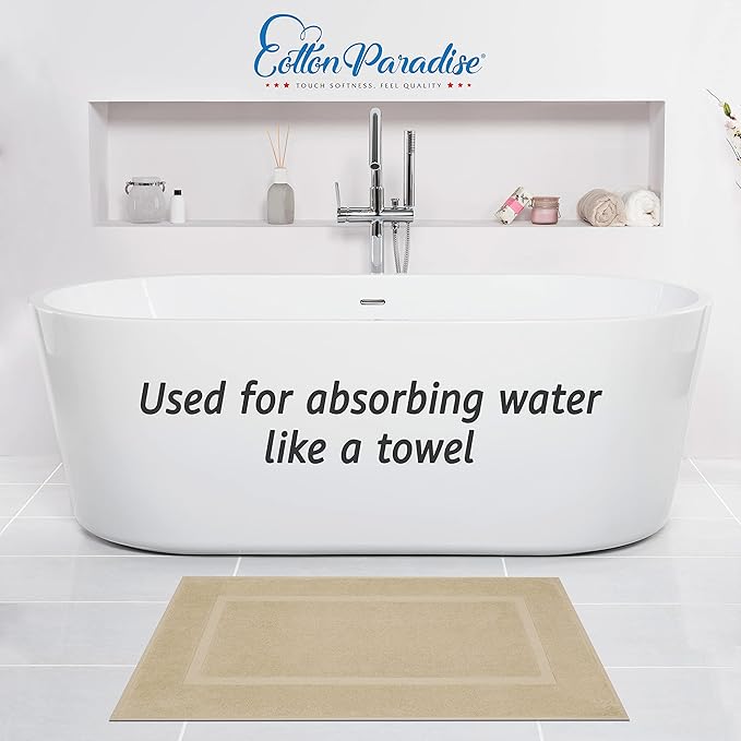 Cotton Paradise 100% Cotton Bath Mats for Bathroom Floor Set of 2 Pack, 20x34 Soft Absorbent Washable Quick Dry Tub Bathmat, Beige Towel Bath Mat