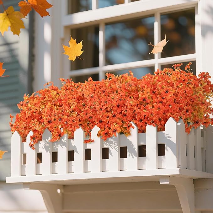 SHareconn 20 Bundles Artificial Fall Mums Flowers for Outdoors Decoration, Fake Silk Daisy Realistic Faux Plants UV Resistant for Planter Home Porch Patio Autumn Indoor Outside Decor,Autumn Orange