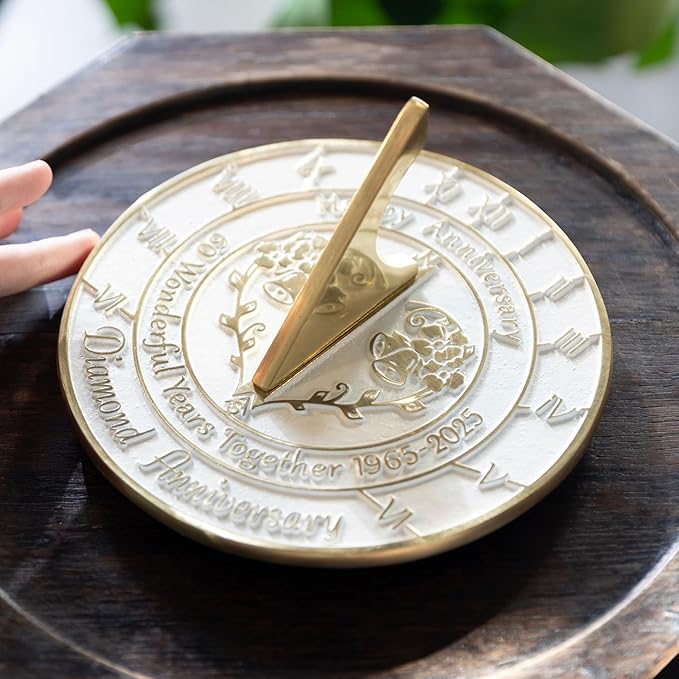 Metal Foundry Personalized Diamond 60th Sundial - Heavy Duty Recycled Brass Home Decor, Garden Present Made in The UK for Parents, Grandparents, Friends, Couples 60 Years Marriage