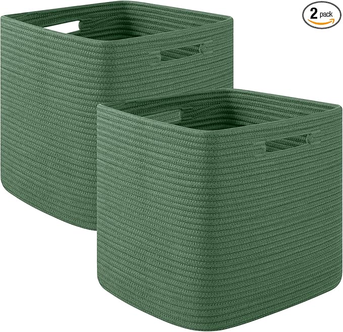 OIAHOMY Storage Cubes, 13 Inch Cube Storage Organizer, Collapsible Storage Bins, Baskets for Organizing, Storage Bins for Shelves-Green, 2-PACK