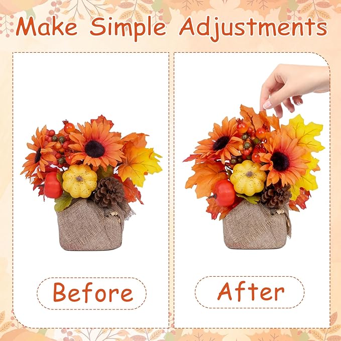 Waipfaru Fall Decor, Fall Decorations for Home，2Pcs Artificial Fall Flowers with Burlap Base, Fall Leaves Sunflower Decor Fall Leaves, Thanksgiving Decorations, Fall Centerpieces for Tables