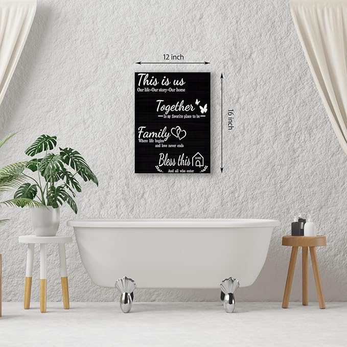 Family Quotes Canvas Wall Art 12x16 Inch - Inspirational Home Decor for Living Room, Office, Bathroom - Stretched Framed Ready to Hang Paintings