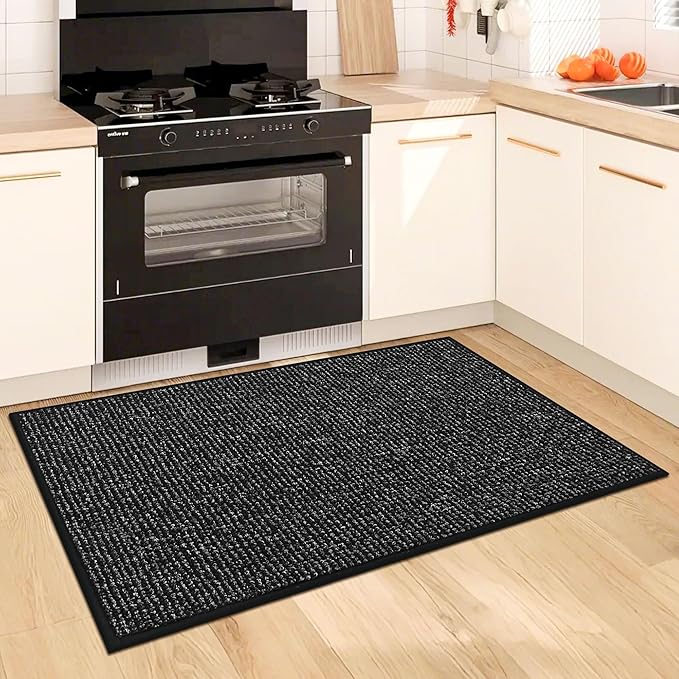 BEQHAUSE Kitchen Rugs 32"x48", Non-Slip Kitchen Mats for Floor, Super Absorbent and Stain Resistant Kitchen Rugs, Machine Washable Rugs for Kitchen, Hallway, Laundry & Sink, Black