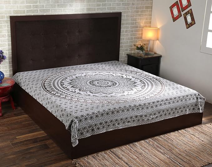 RAJRANG Large Mandala Tapestry for Bedroom and Living Room Wall Hanging Cotton Tapestries (Grey and White, Ombre, 90x84 Inch, Queen Size)