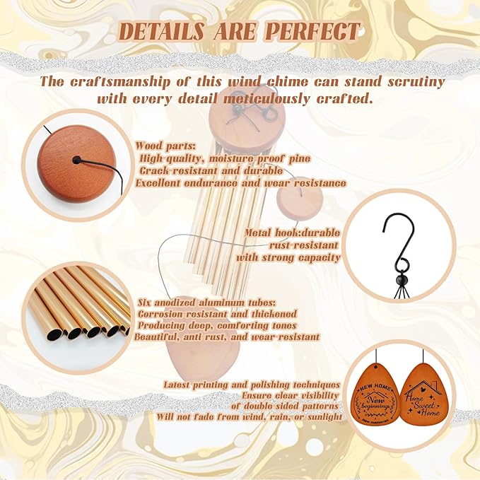 House Warming Gifts for New Home, Housewarming Wind Chime for Outside, Gift Ideas, Housewarming Ornament for House, Couple, Women, Men (Gold)