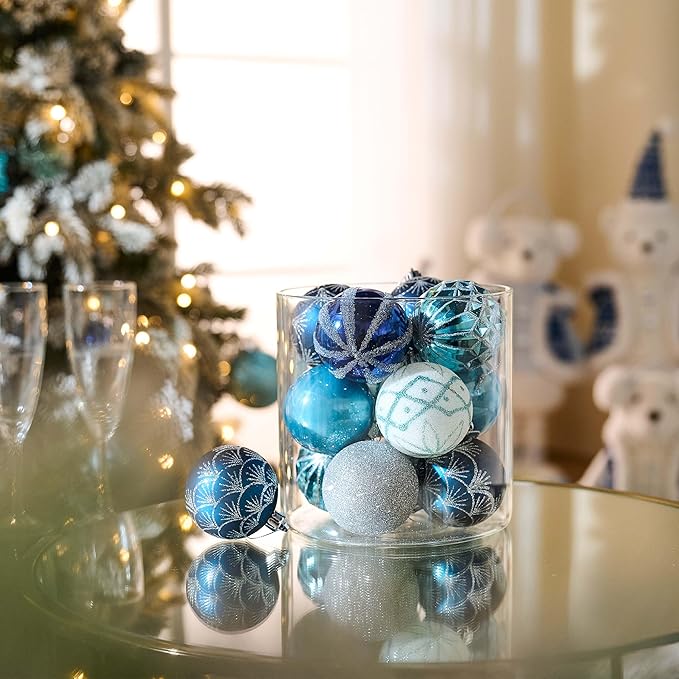 Valery Madelyn Christmas Ornaments Set, 30ct 2.36 Inches Navy Blue and Silver Shatterproof Christmas Tree Decorations Ball Ornaments Bulk, Elegant Hanging Ornaments for Xmas Holiday Party Decor