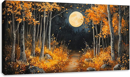 Forest Canvas Wall Art Nature Landscape Painting Moon Tree Scenery Picture Wall Decor Large Framed Artwork for Living Room Bedroom Office Home Wall Decorations 40L x 20W