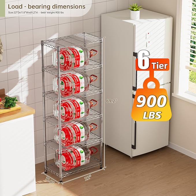 5 tire Shelves Storage Wire Shelving Unit Metal Shelf Adjustable Organizers Storage Shelving with Wheels for Bathroom Laundry Room Kitchen Pantry12”D x 22”W x 69”H Silver