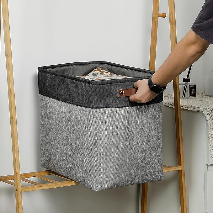 DULLEMELO Grey Storage Baskets for Organizing 3 Pack Fabric Shelf Baskets for Gifts Empty Large Storage Organizer for Closet,Clothes,Toys,Bedroom (Black&Grey)