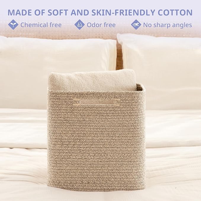 OIAHOMY Storage Cubes, 11 Inch Cube Organizer, Collapsible Storage Bins, Baskets for Organizing, Bins for Shelves-Brown, 2-PACK