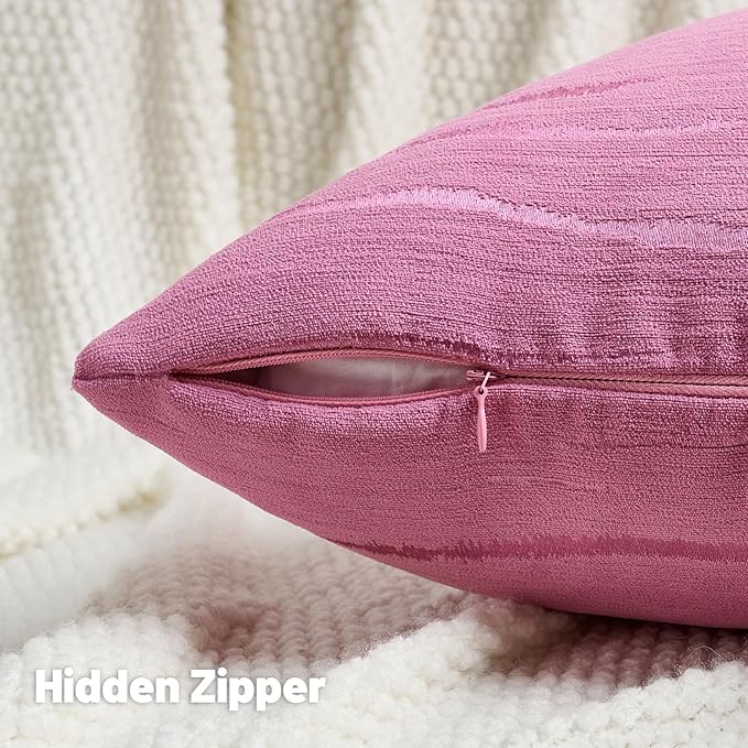 FUTEI Hot Pink Chenille Decorative Throw Pillow Covers 24x24 Inch Set of 2,Soft Embossed Striped Textured European Cushion Case,Modern Home Decor for Couch Bed Living Room