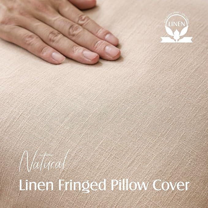 Foindtower Set of 2 Decorative Linen Fringe Throw Pillow Covers Boho Farmhouse Cushion Cover with Tassels Soft Accent Pillowcase for Couch Chair Sofa Bed Living Room Home Decor,20×20 Inch,Tan Beige