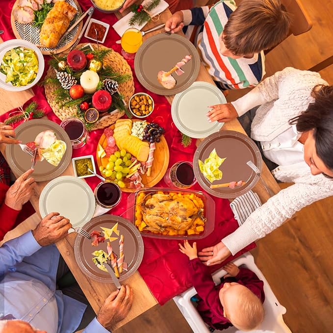 180Pcs Brown Paper Plates Party Supplies Boho Paper Plates and Napkins Serve 60 Disposable Tableware Set for Birthday Party Decorations Game Day Family School Holiday Sports Events