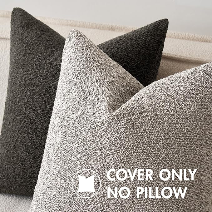 MIULEE 20x20 Inch Decorative Pillow Covers for Couch Bed Set of 2 Textured Boucle Neutral Throw Pillows Cloud Grey Accent Solid Cushion Pillowcase Cozy Soft Sofa Livingroom Home Decor