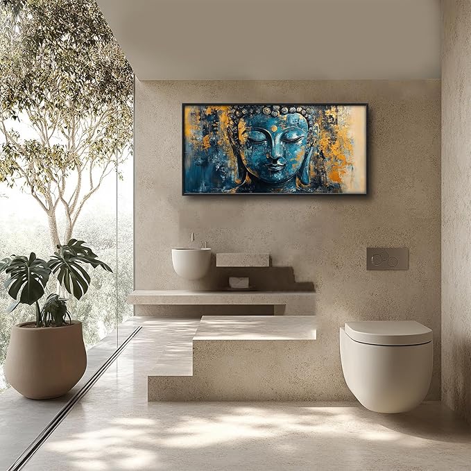 Olivine Buddha Wall Art, Zen Pictures Wall Decor, Rustic Religious Canvas Prints Painting, Framed Artwork for Bathroom Bedroom Living Room Office Home Spa Mediation Room Decoration 60"x30"