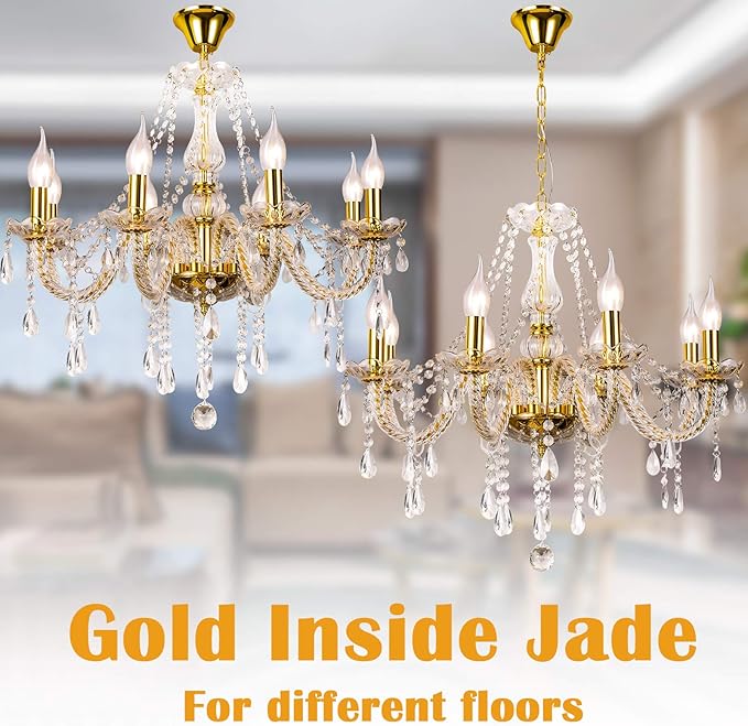 Panghuhu88 K9 Crystal Candle Chandeliers Lighting 8 Lights Pendant Ceiling Fixture Lamp for Dining Living Room Bedroom Hallway Entry Elegant Decoration (8 Bulbs)
