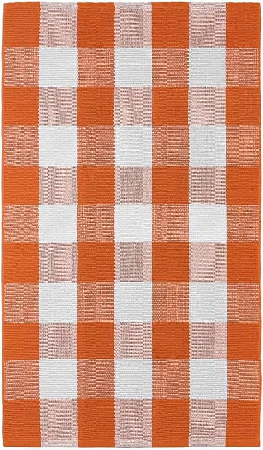 KOZYFLY Buffalo Plaid Rug 4x6 Ft Orange and White Outdoor Rugs Washable Checke Orange Rug Cotton Hand-Woven Halloween Door Mat Outdoor Indoor Fall Area Rugs for Front Door Patio Kitchen Bedroom