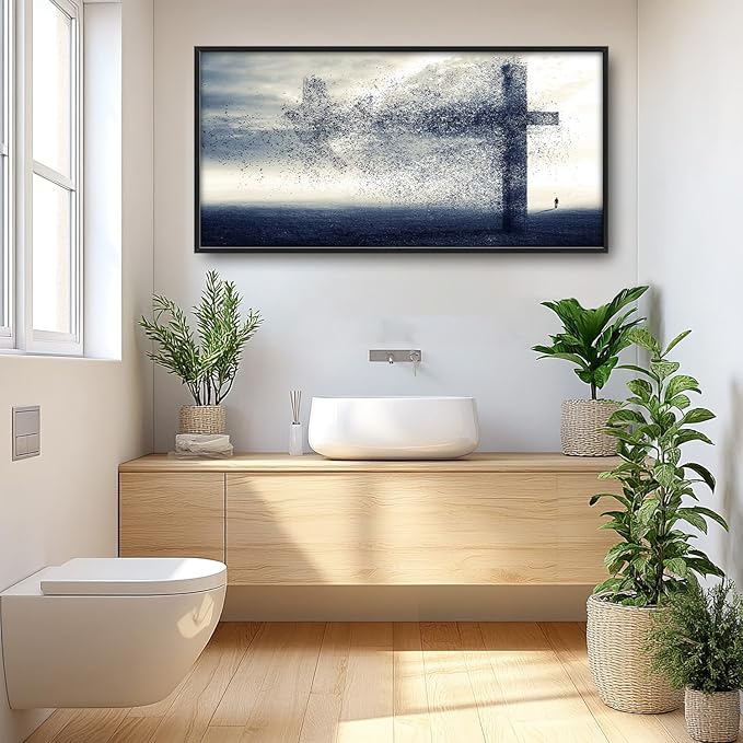 Flintis Large Cross Dove Wall Art Christian Cross Pictures Wall Decor Abstract Religion Canvas Painting Print Artwork Decoration Framed for Living Room Bathroom Master Bedroom Office 60L x 30W