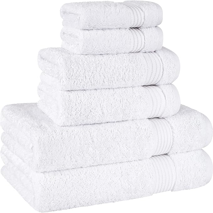 Cotton Paradise 6 Piece Towel Set, 100% Cotton Soft Absorbent Turkish Towels for Bathroom, 2 Bath Towels 2 Hand Towels 2 Washcloths, White Towel Set