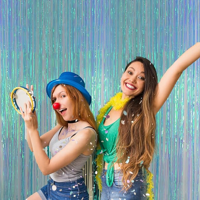 Melsan Foil Backdrops Birthday Decorations - 2 Pack 3.2 x 6.5 ft Tinsel Backdrop Foil Fringe Curtains for Frozen Under The Sea Birthdays Parties - Clear Blue 2 Packs