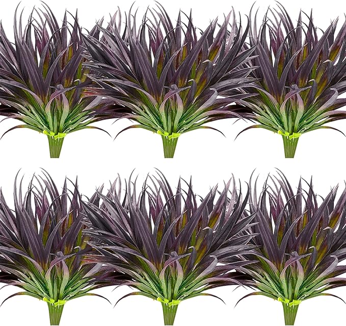 16pcs Artificial Plants Outdoor Flowers UV Resistant Fake Tall Grass Plants Faux Tropical Shrubs Plastic Greenery Bushes Front Porch Patio Garden Outside Decoration (Purple)