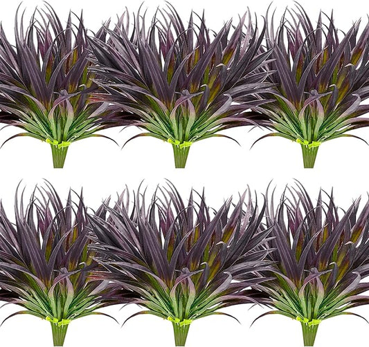 16pcs Artificial Plants Outdoor Flowers UV Resistant Fake Tall Grass Plants Faux Tropical Shrubs Plastic Greenery Bushes Front Porch Patio Garden Outside Decoration (Purple)