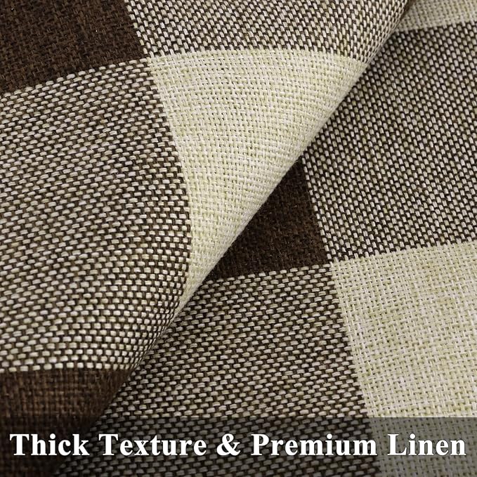decorUhome Buffalo Plaid Check Throw Pillow Covers 20x20 Set of 2, Outdoor Linen Decorative Farmhouse Gingham Pillow Covers with Stitched Edge for Bed Couch Sofa, Brown and Beige