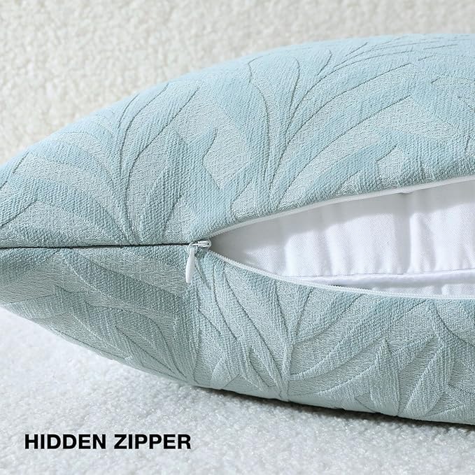 FUTEI Baby Blue Decorative Throw Pillow Covers 22x22 Inch Set of 2,Soft Chenille Phoenix Tail Leaf Textured Cushion Case,Modern Home Decor for Couch Bed Living Room