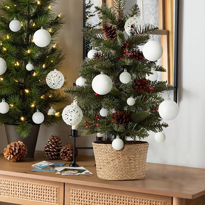Christmas Balls Tree Ornaments, Shatterproof Christmas Decorations Set with Reusable Hand-held Gift Package for Holiday Xmas Tree Decor(White)