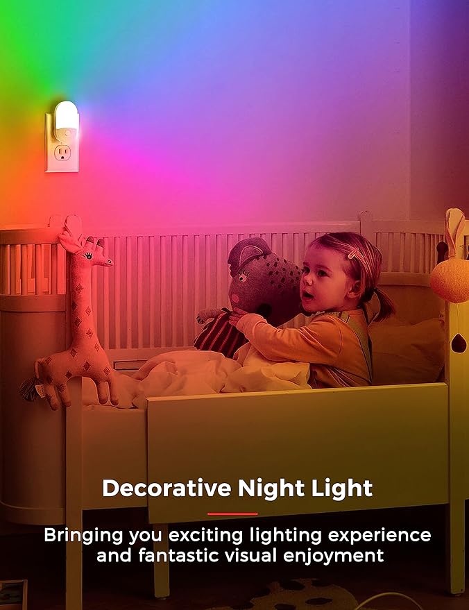 LOHAS Night Light for Kids [2 Pack], 8-Color Changing Night Lights Plug into Wall, RGB LED Nightlights, Nightlight with Light Sensor, Cute Night Light for Bathroom Decor, Children Room, Kids Gift