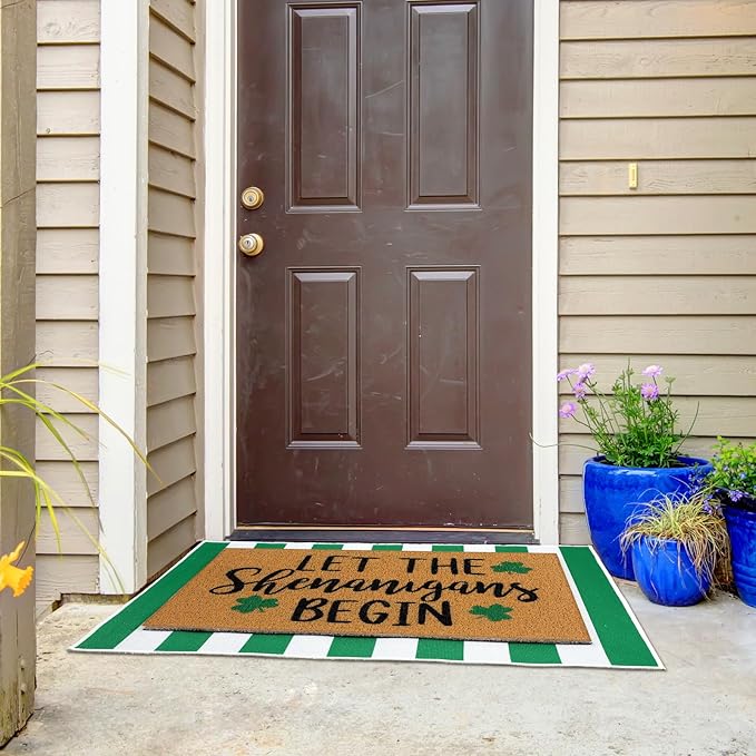 2 Pcs Door Mat Welcome Non Slip Coir Mats Floor Layering Doormats Seasonal for Front Porch Entryway Decor(Irish Festival)