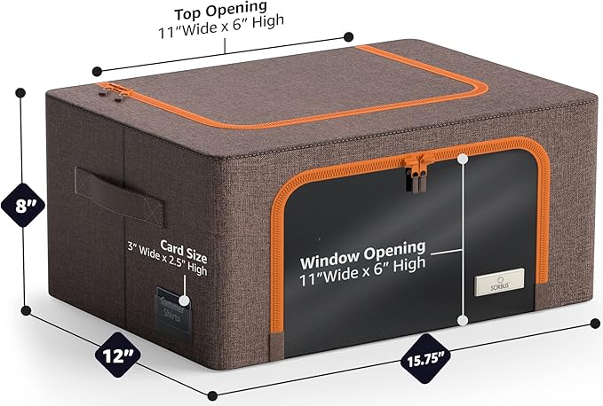 Sorbus Storage Bins with Metal Frame - Stackable & Foldable Clothes Organizer Bags - Oxford Fabric Storage Containers with Large Clear Window & Carry Handles, Bedroom Organization for Bedding & Linen