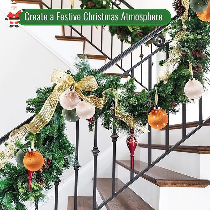 Christmas Tree Ornaments Set Velvet Balls, 15pcs Shatterproof Christmas Bulbs Ornaments for Xmas Tree Decorative Hanging, Vintage Flocked Decoration, 58mm, 2.3in, Multicolor Green Brown Neutral